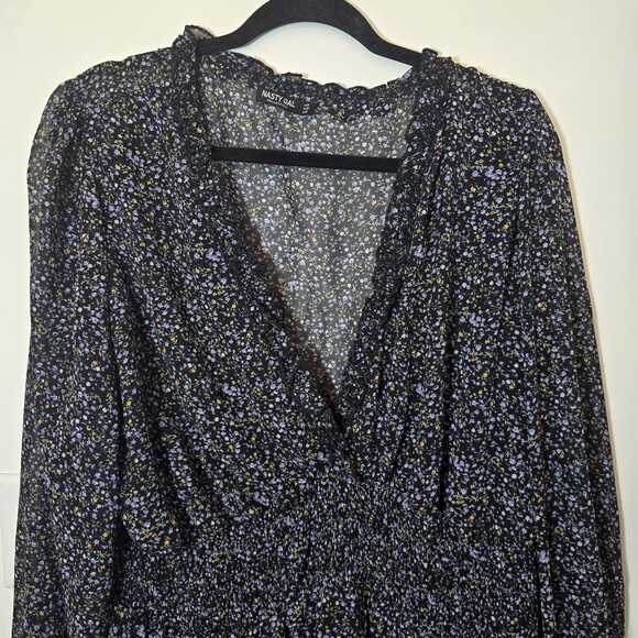 Nasty Gal Floral Wrap Mini Dress Plus Size 20 2X Ruffle Long Sleeve Ditsy Boho - Picture 2 of 10